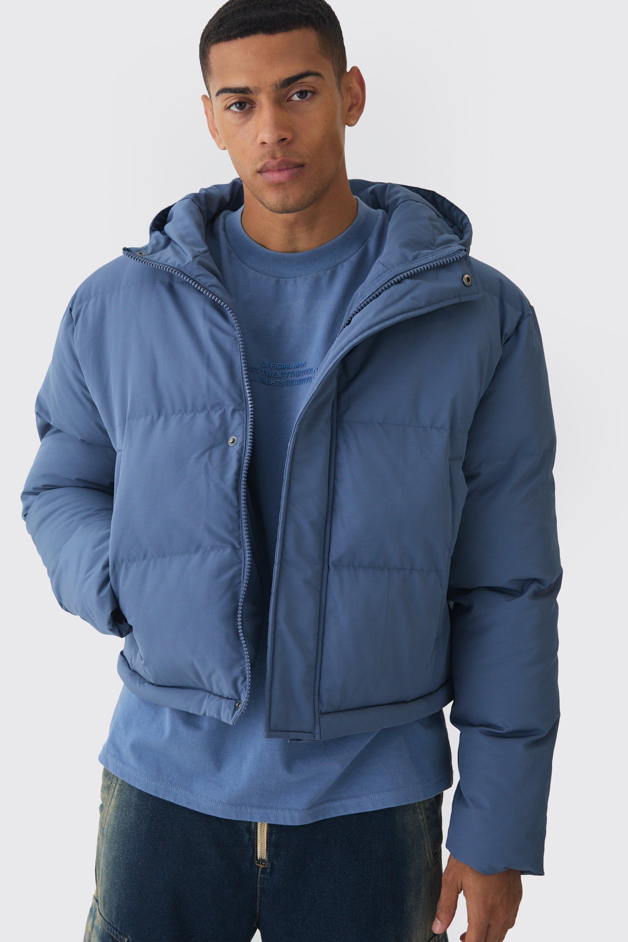 Blue puffer coat on sale